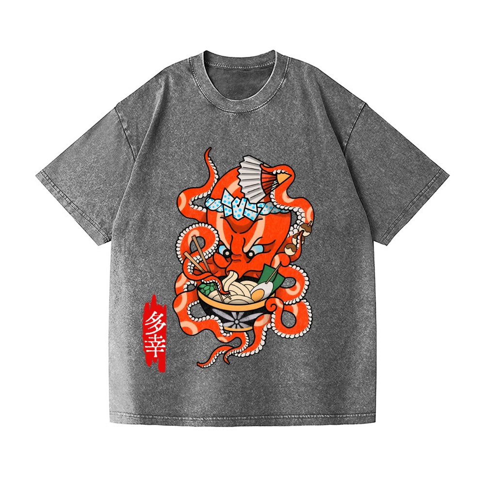 Tattoo Octopus Vintage Wash Japanese Design T-Shirt