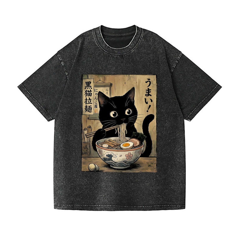 Ramen Cat Vintage Wash Japanese Design T-Shirt