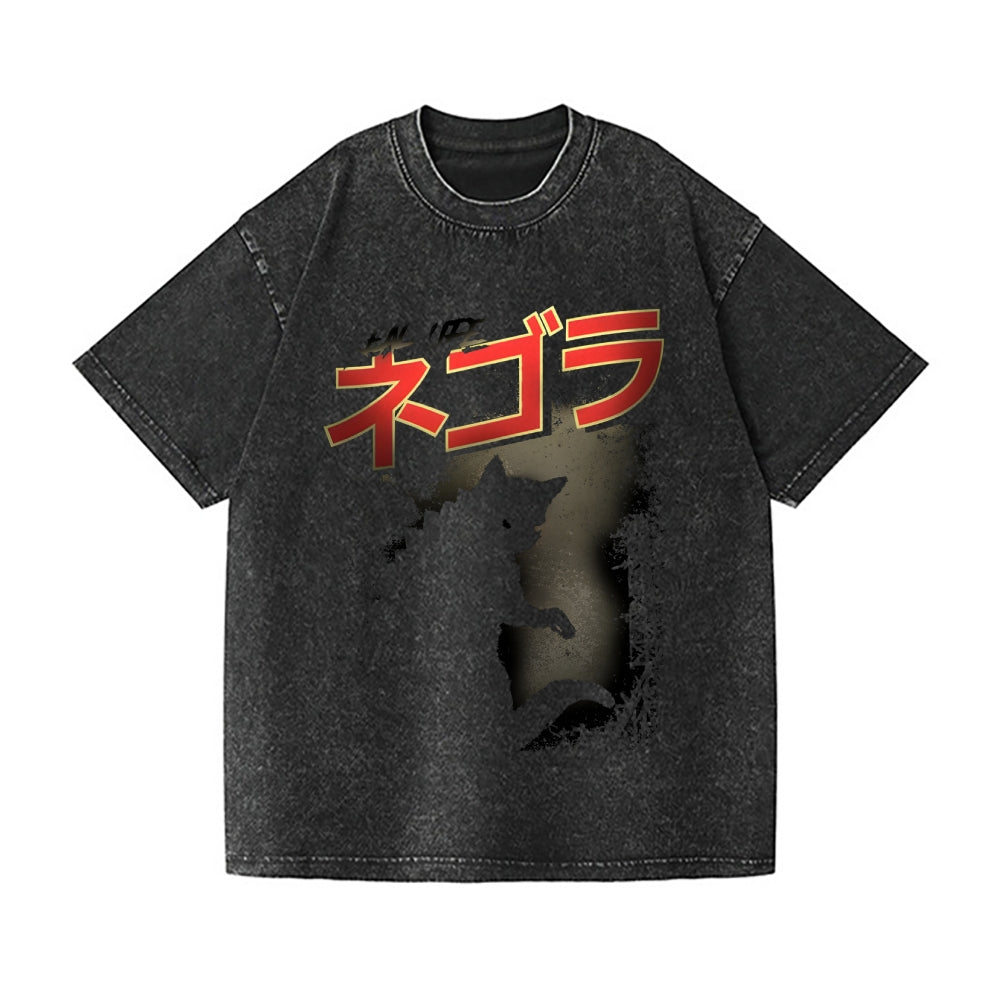 Kaiju Cat Vintage Wash Japanese Design T-Shirt
