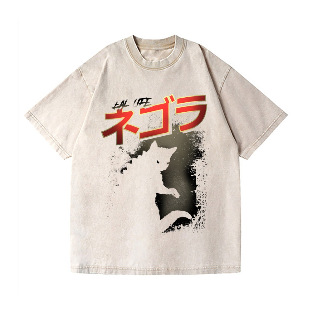 Kaiju Cat Vintage Wash Japanese Design T-Shirt