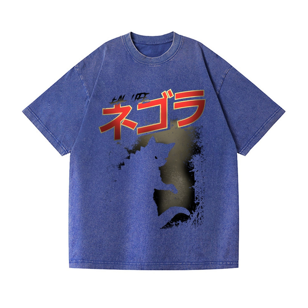 Kaiju Cat Vintage Wash Japanese Design T-Shirt
