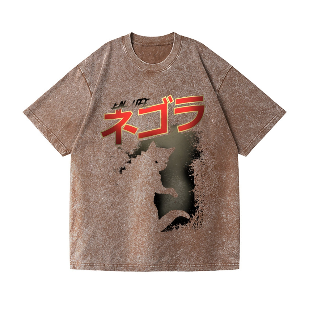Kaiju Cat Vintage Wash Japanese Design T-Shirt