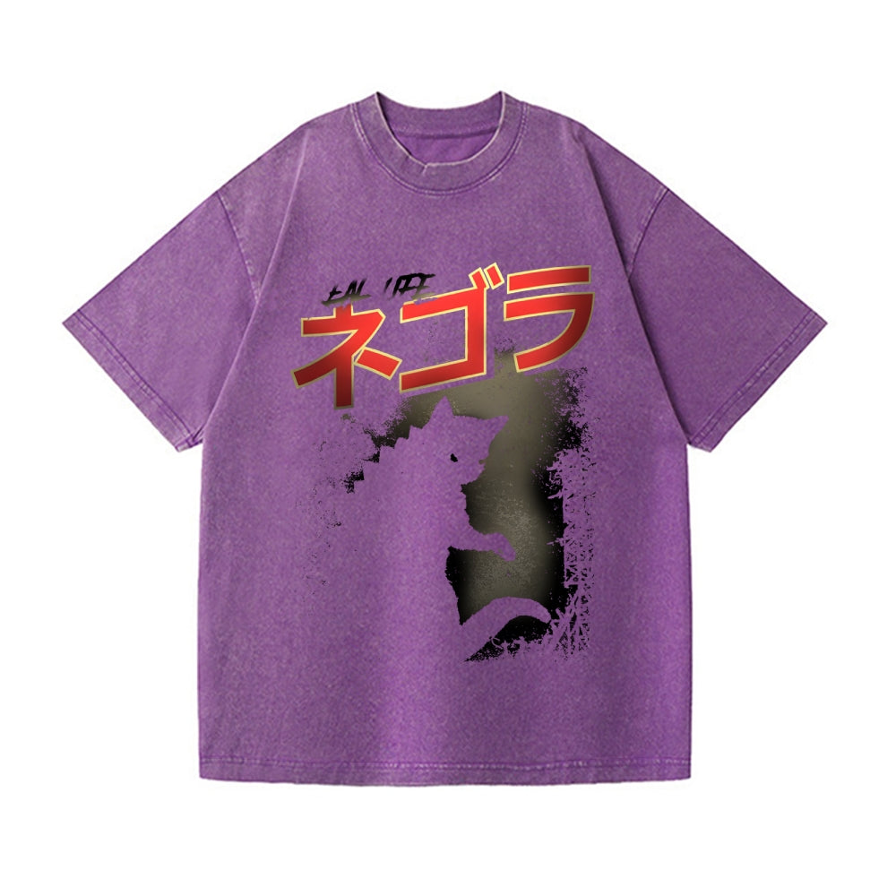 Kaiju Cat Vintage Wash Japanese Design T-Shirt