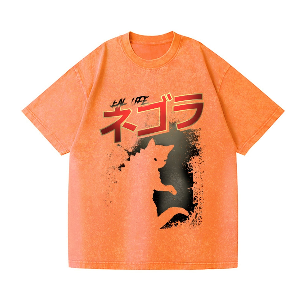 Kaiju Cat Vintage Wash Japanese Design T-Shirt
