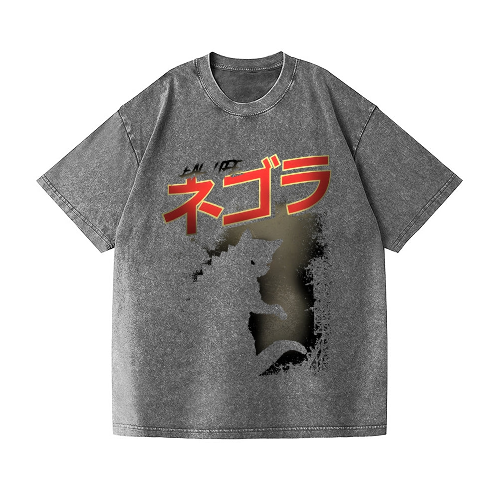 Kaiju Cat Vintage Wash Japanese Design T-Shirt