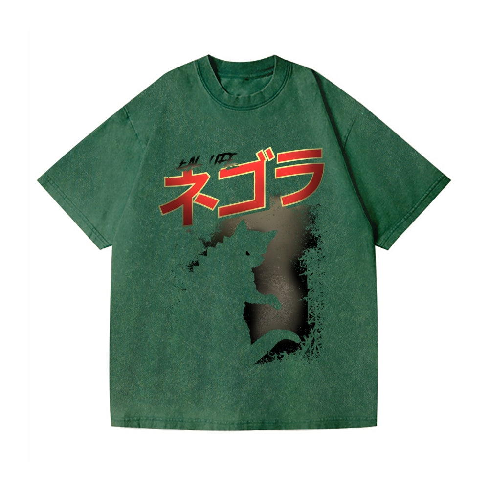 Kaiju Cat Vintage Wash Japanese Design T-Shirt