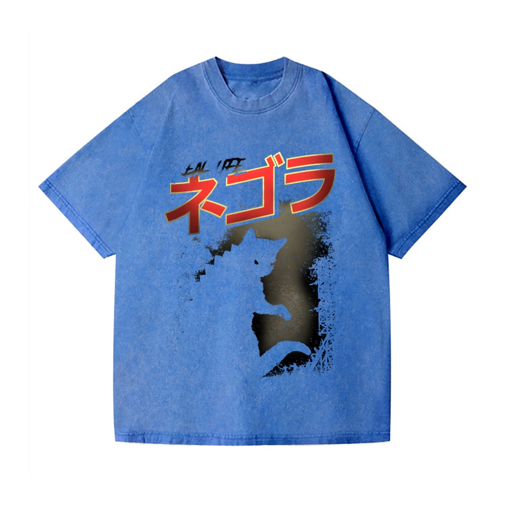 Kaiju Cat Vintage Wash Japanese Design T-Shirt
