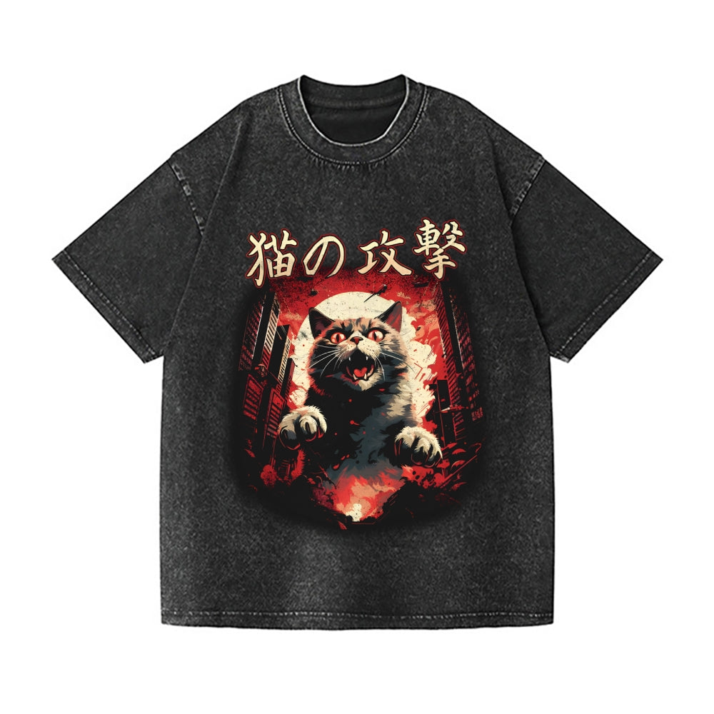 Kaiju Cat Vintage Wash Japanese Design T-Shirt