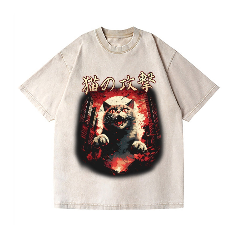 Kaiju Cat Vintage Wash Japanese Design T-Shirt