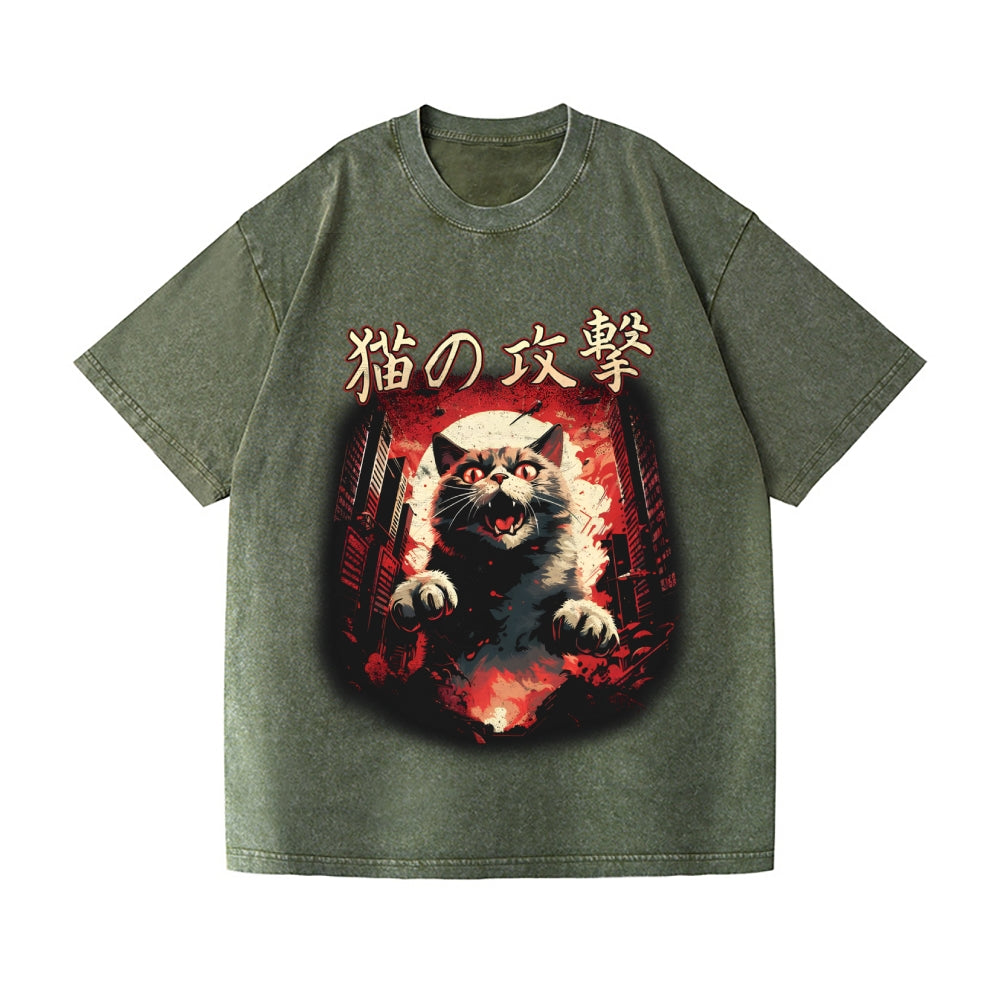 Kaiju Cat Vintage Wash Japanese Design T-Shirt