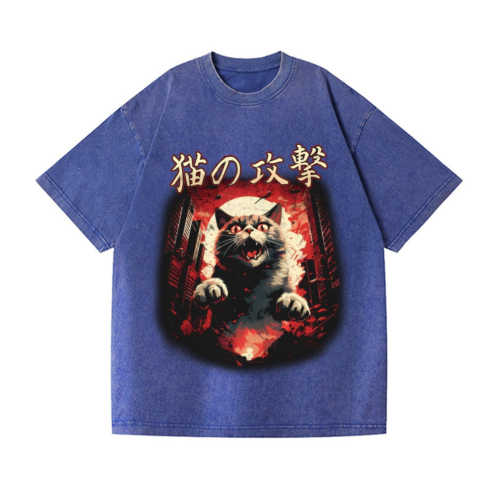 Kaiju Cat Vintage Wash Japanese Design T-Shirt