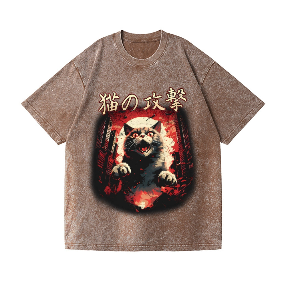 Kaiju Cat Vintage Wash Japanese Design T-Shirt