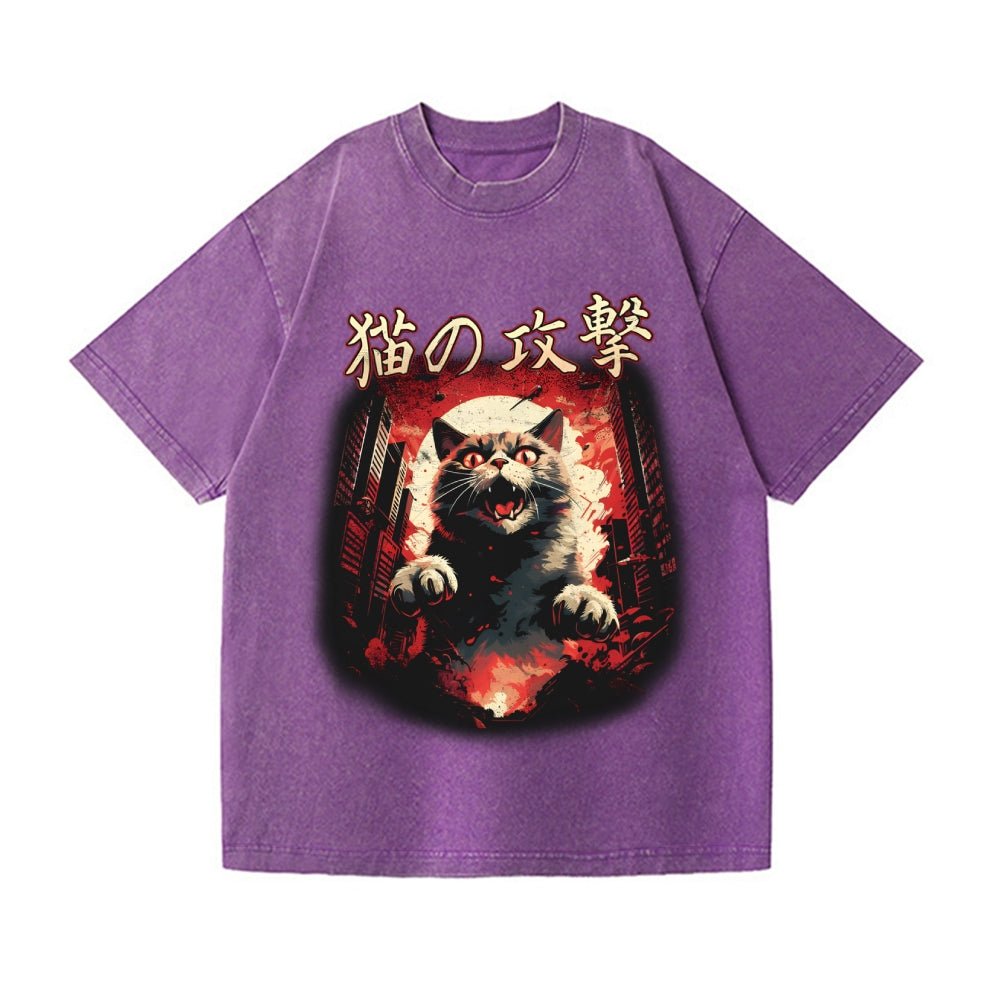 Kaiju Cat Vintage Wash Japanese Design T-Shirt