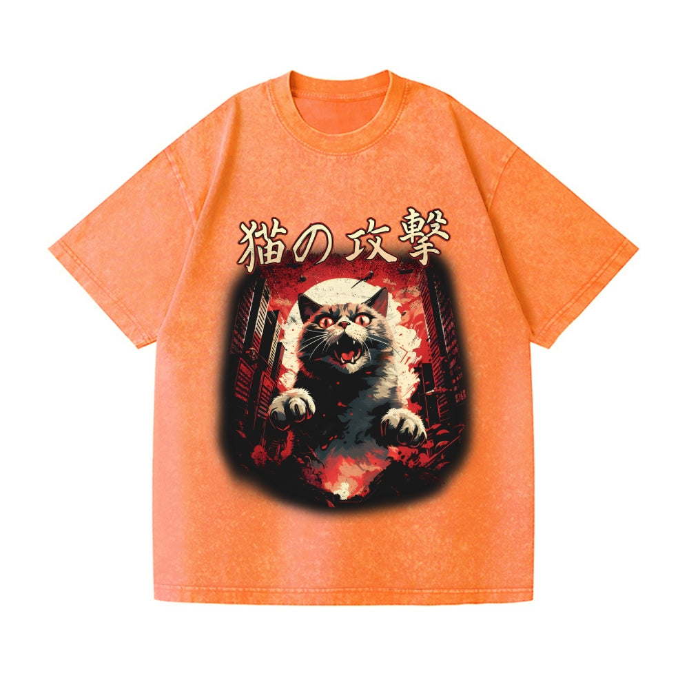 Kaiju Cat Vintage Wash Japanese Design T-Shirt