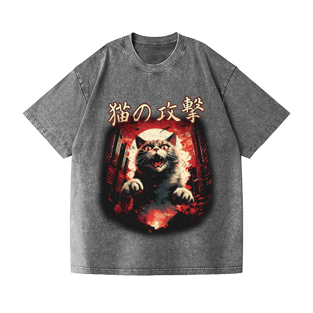 Kaiju Cat Vintage Wash Japanese Design T-Shirt