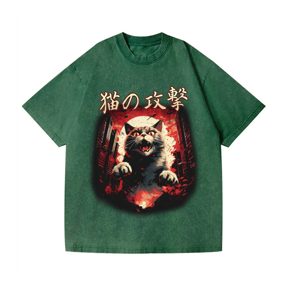 Kaiju Cat Vintage Wash Japanese Design T-Shirt