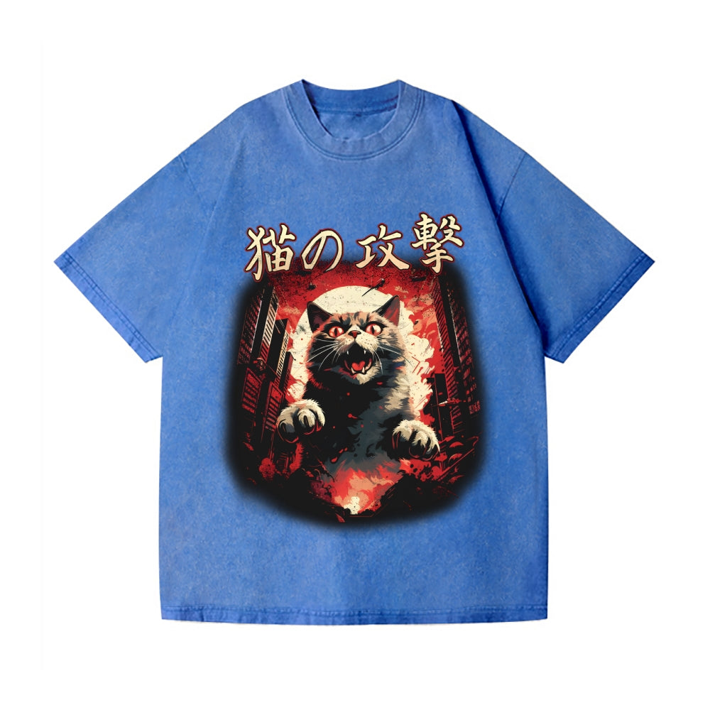 Kaiju Cat Vintage Wash Japanese Design T-Shirt
