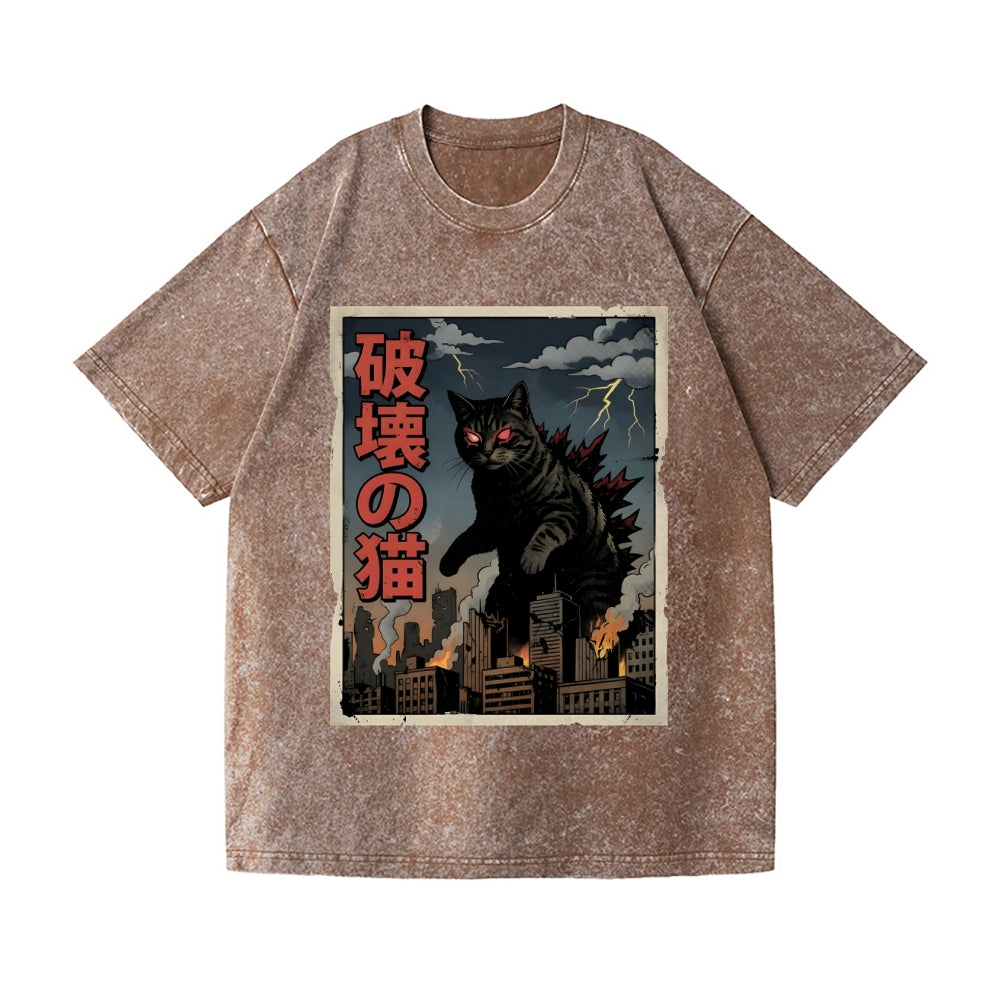 Kaiju Cat Vintage Wash Japanese Design T-Shirt