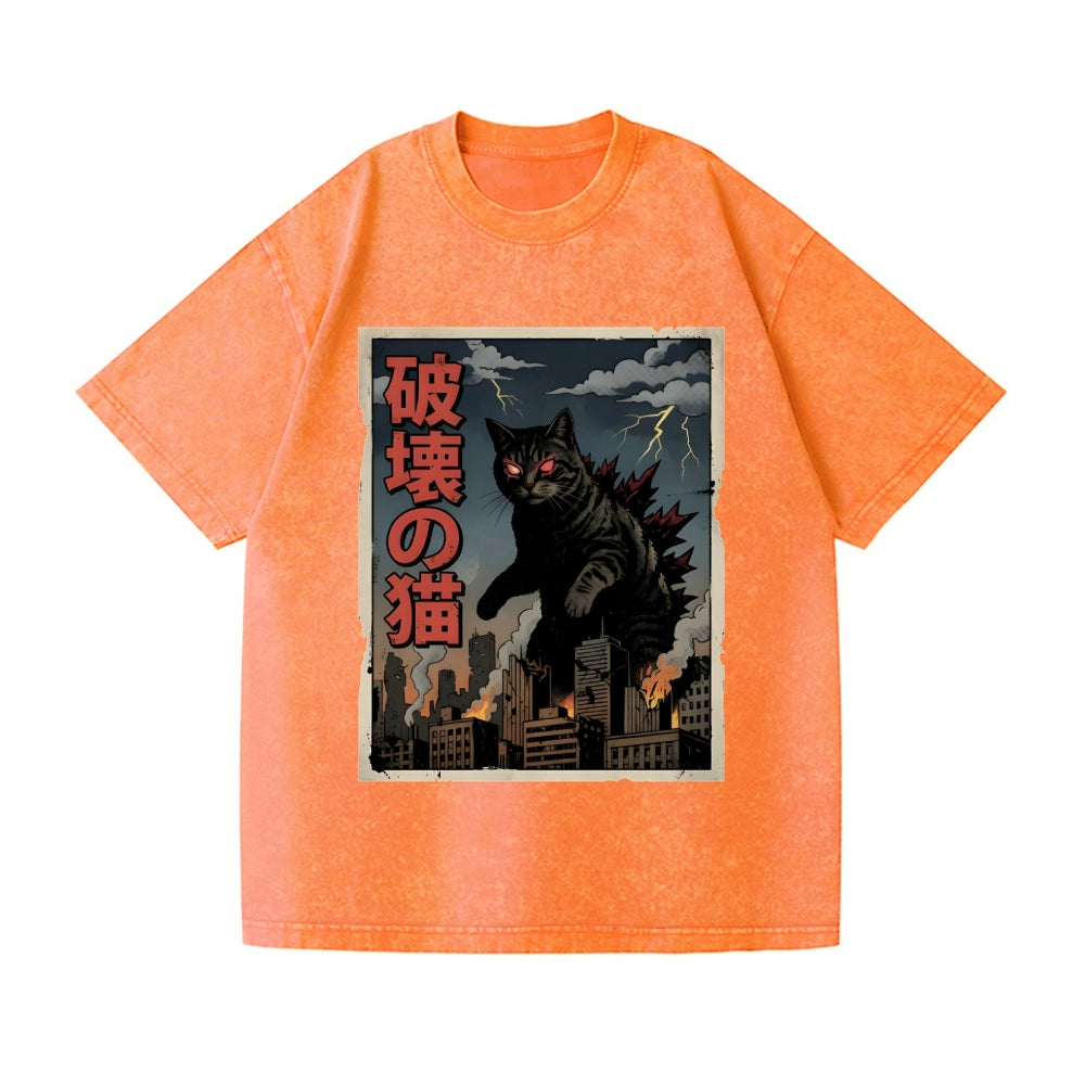 Kaiju Cat Vintage Wash Japanese Design T-Shirt