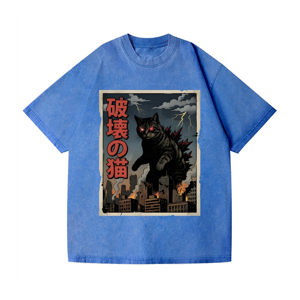 Kaiju Cat Vintage Wash Japanese Design T-Shirt