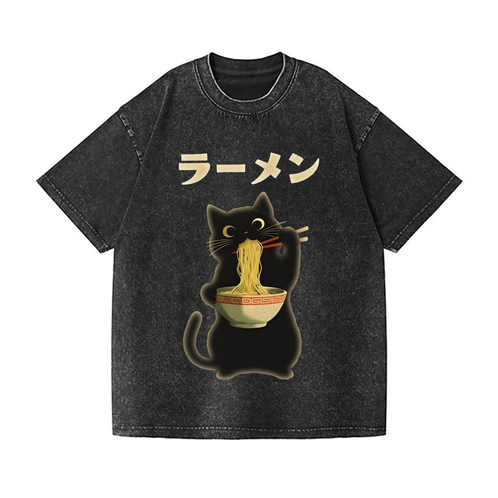Ramen Cat Vintage Wash Japanese Design T-Shirt