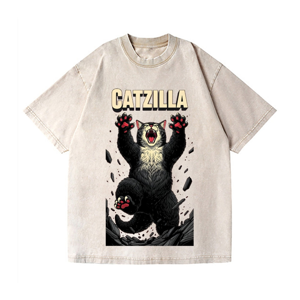 Kaiju Catzilla Vintage Wash Japanese Design T-Shirt