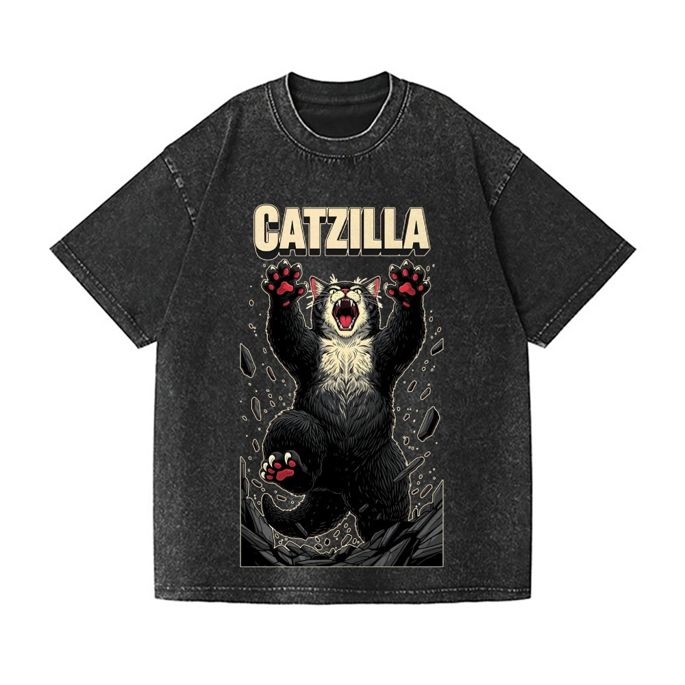 Kaiju Catzilla Vintage Wash Japanese Design T-Shirt