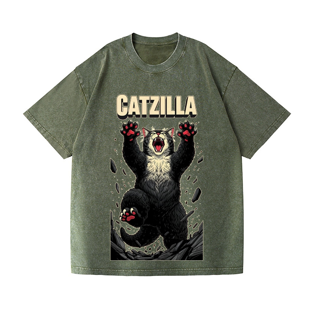 Kaiju Catzilla Vintage Wash Japanese Design T-Shirt