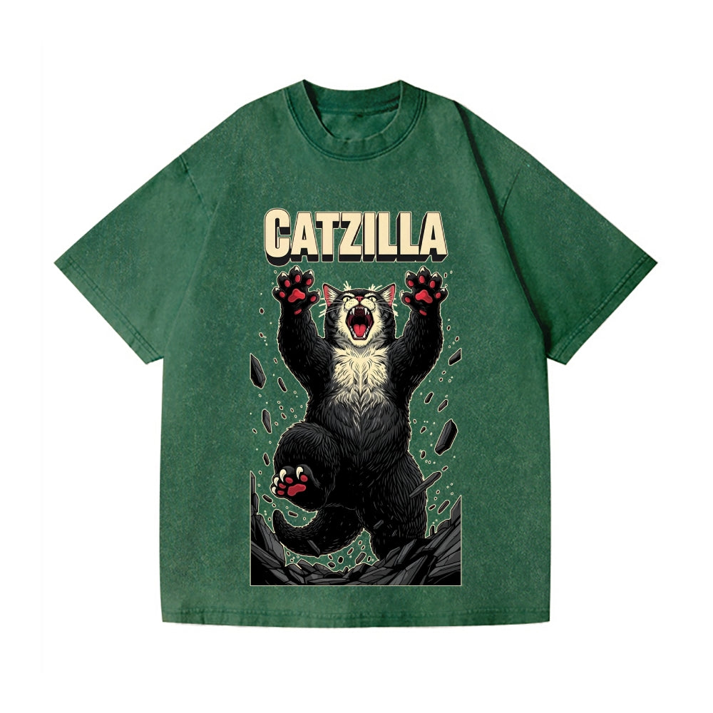 Kaiju Catzilla Vintage Wash Japanese Design T-Shirt