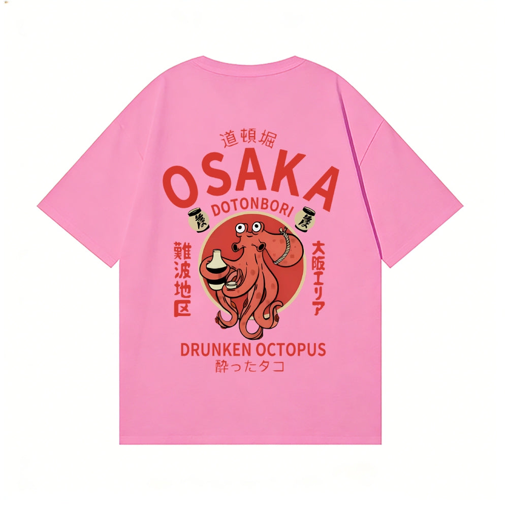 Osaka Dotonbori Drunken Octopus Back Art Cotton Tee