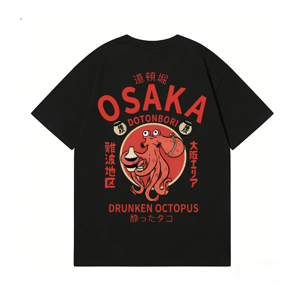 Osaka Dotonbori Drunken Octopus Back Art Cotton Tee