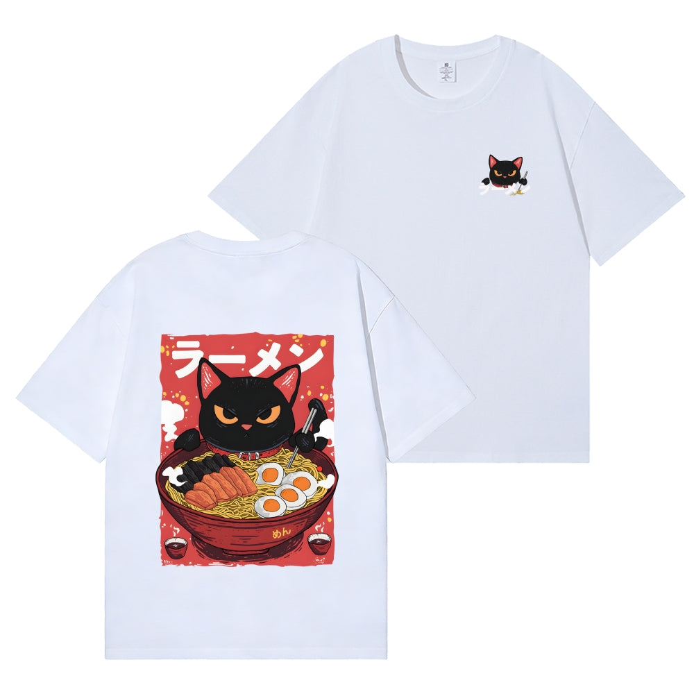 Ramen Cat Back Art Cotton Tee