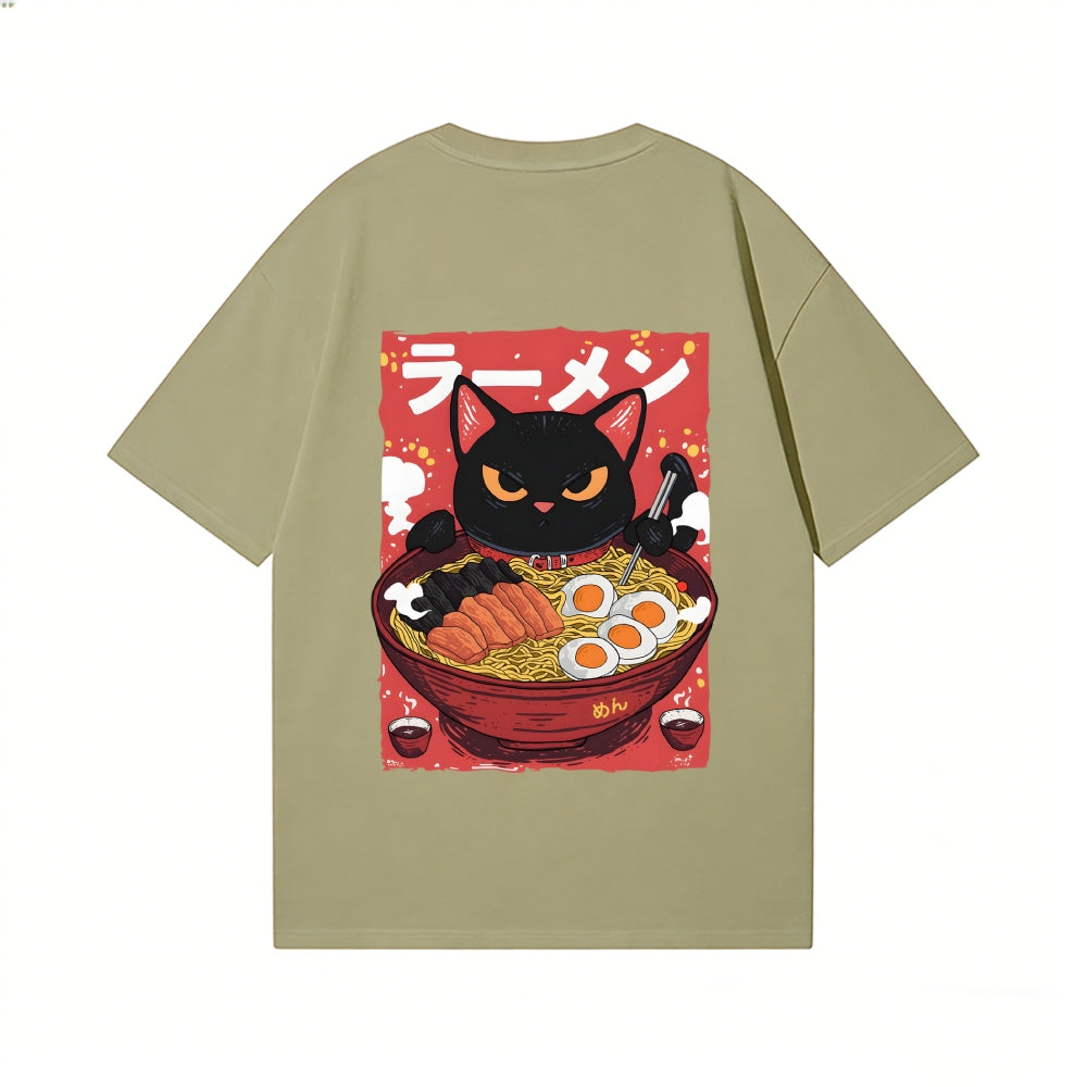 Ramen Cat Back Art Cotton Tee
