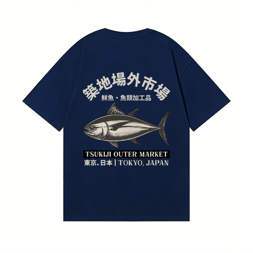 Tsukiji Fish Market Back Art Cotton Tee
