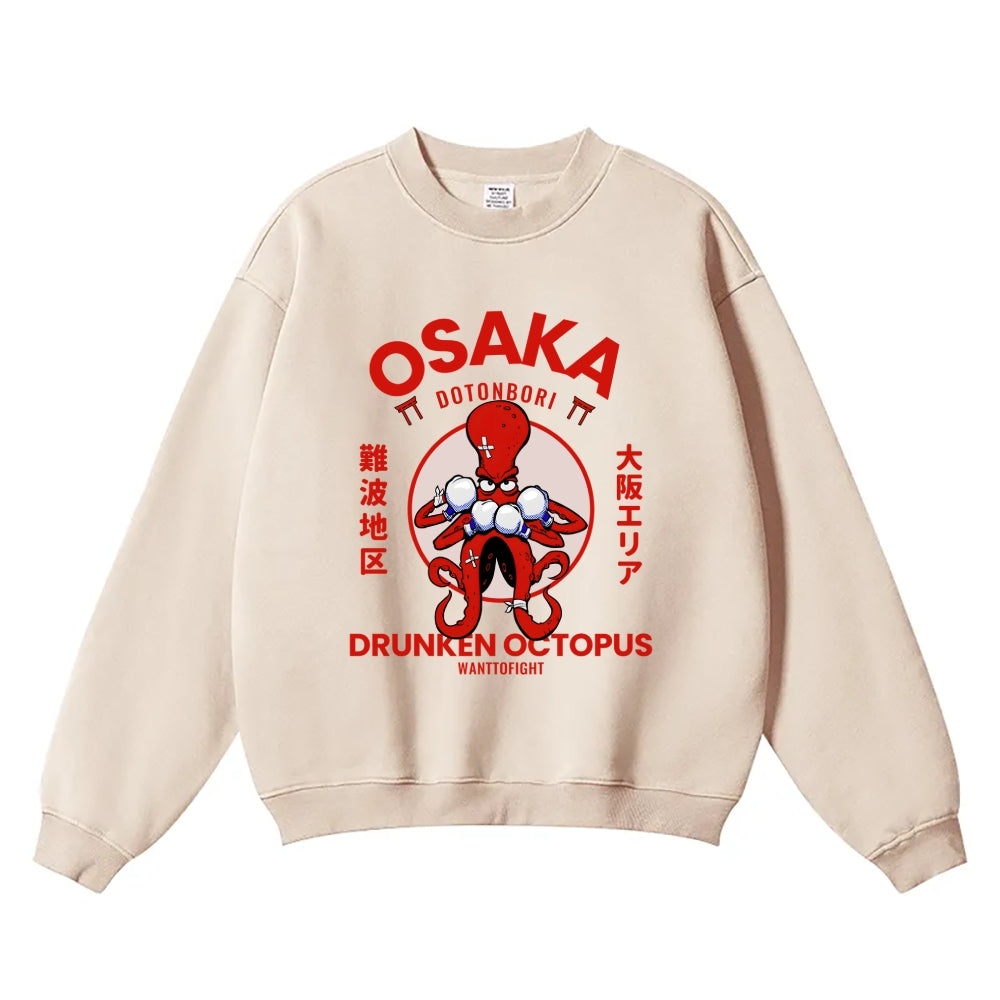 Osaka Dotonbori Drunken Octopus Vintage Cotton Blend Sweatshirt