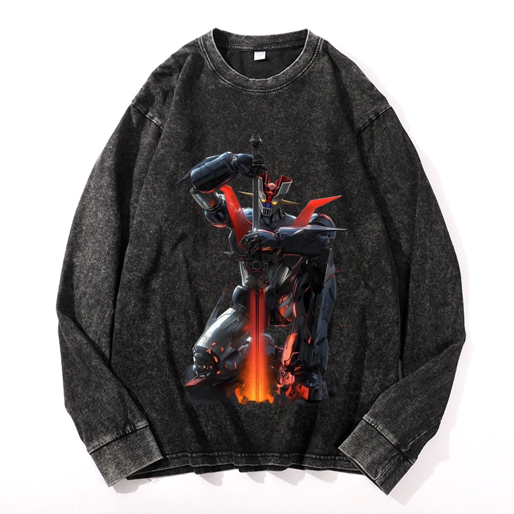 Mazinger Z Vintage Cotton Wash Crewneck Long-Sleeve T-Shirt