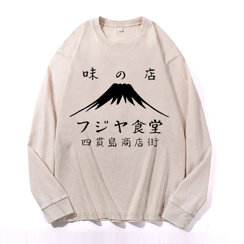 Mt Fuji Vintage Cotton Wash Crewneck Long-Sleeve T-Shirt