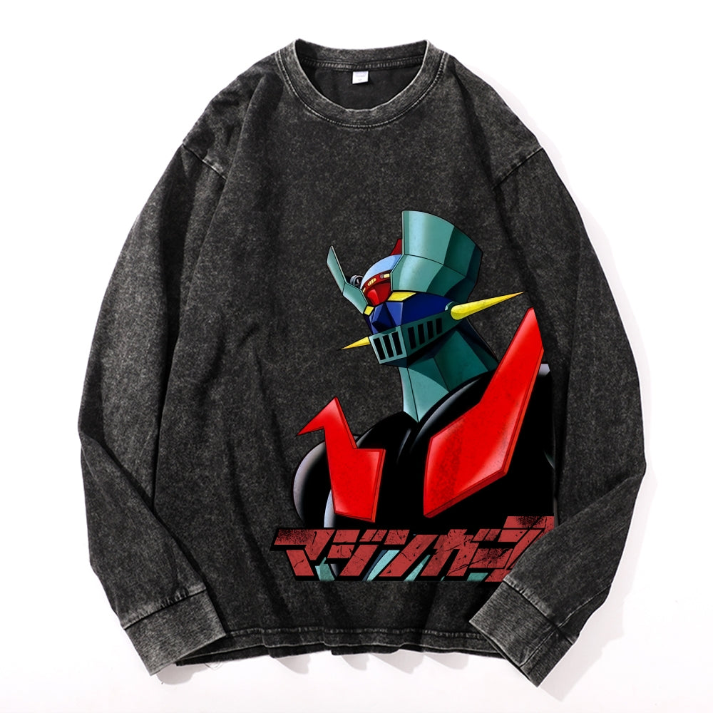 Mazinger Z Vintage Cotton Wash Crewneck Long-Sleeve T-Shirt