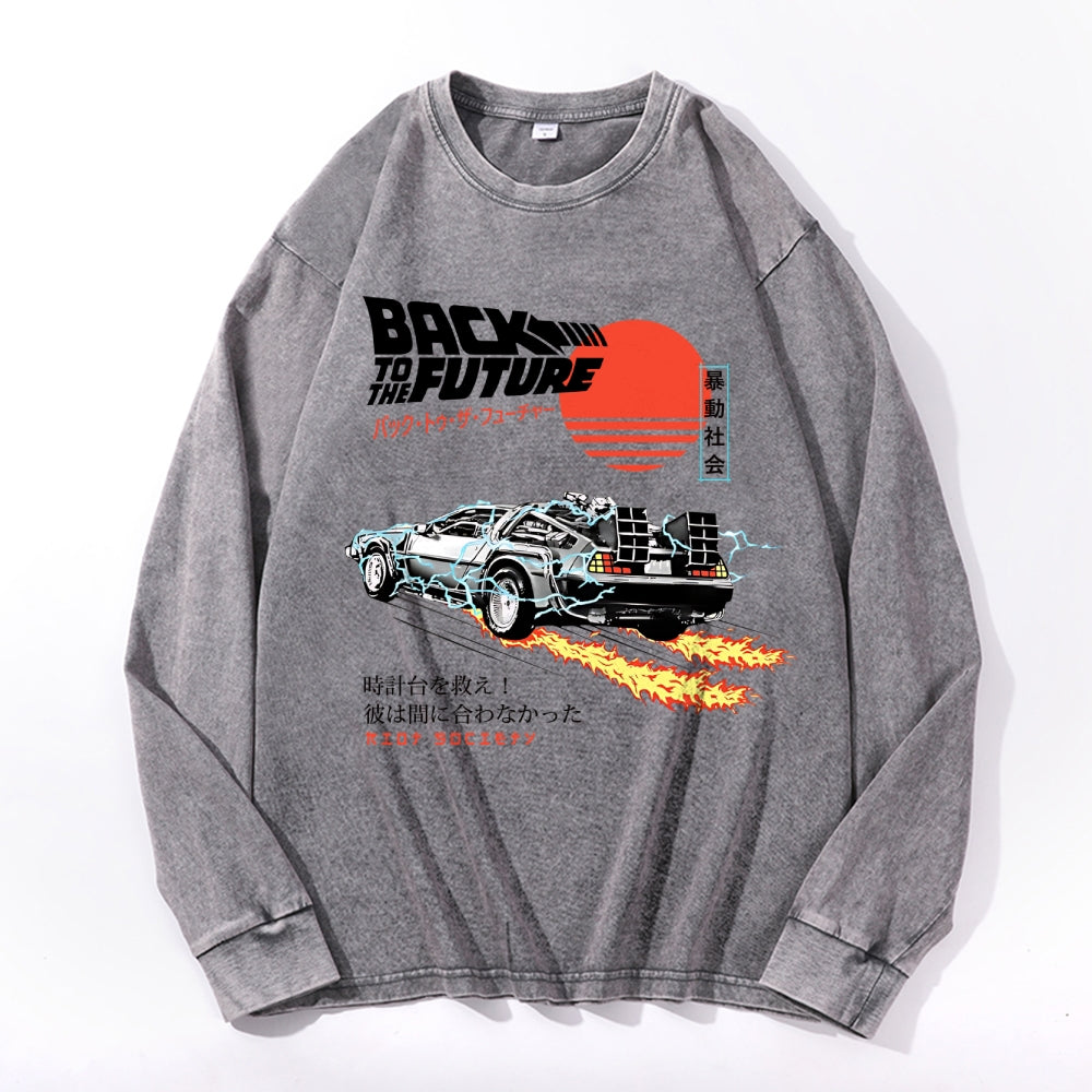 Back to the Future Vintage Cotton Wash Crewneck Long-Sleeve T-Shirt