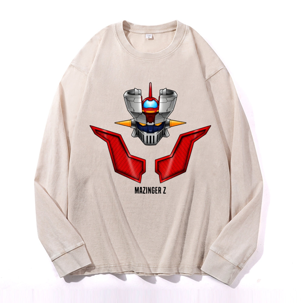 Mazinger Z Vintage Cotton Wash Crewneck Long-Sleeve T-Shirt