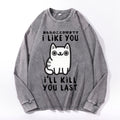 Cat Vintage Cotton Wash Crewneck Long-Sleeve T-Shirt