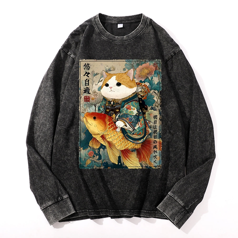 Yūyū jitoku Vintage Cotton Wash Crewneck Long-Sleeve T-Shirt