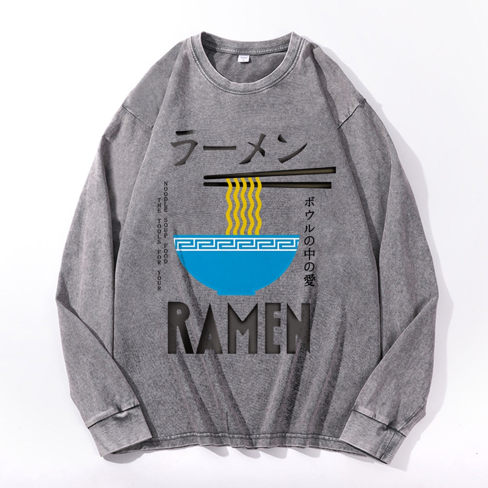 Ramen Vintage Cotton Wash Crewneck Long-Sleeve T-Shirt