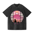 Sakura Fuji Cat Vintage Wash Japanese Design T-Shirt