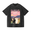 Valentine Cat Vintage Wash Japanese Design T-Shirt