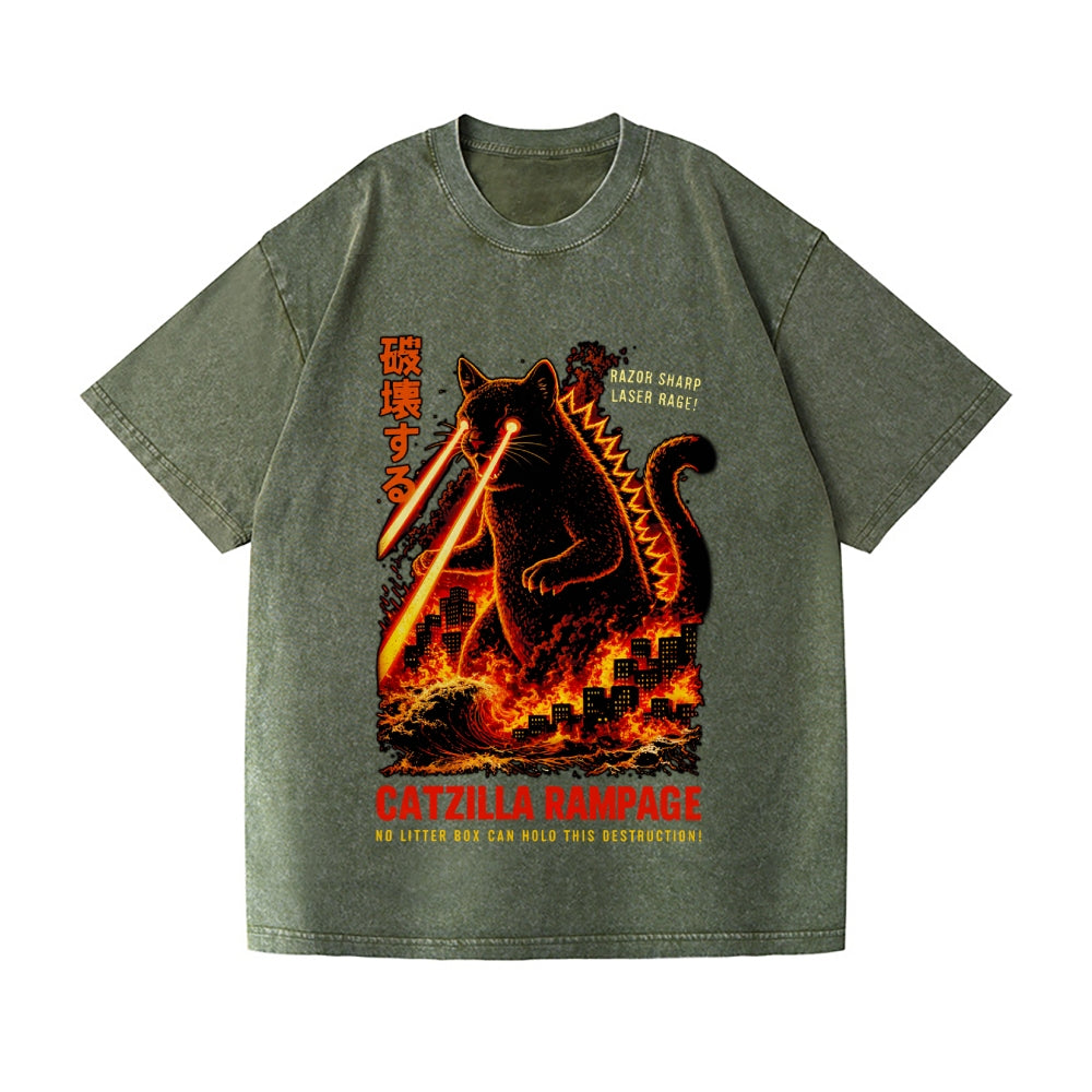 Kaiju Cat Vintage Wash Japanese Design T-Shirt