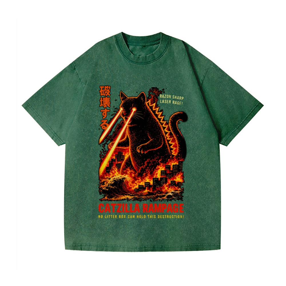 Kaiju Cat Vintage Wash Japanese Design T-Shirt