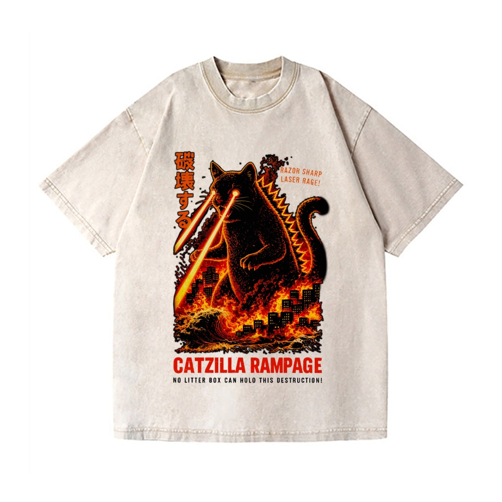 Kaiju Cat Vintage Wash Japanese Design T-Shirt