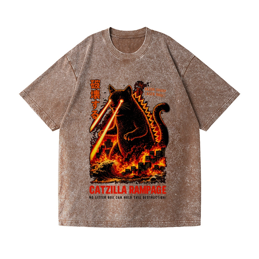 Kaiju Cat Vintage Wash Japanese Design T-Shirt