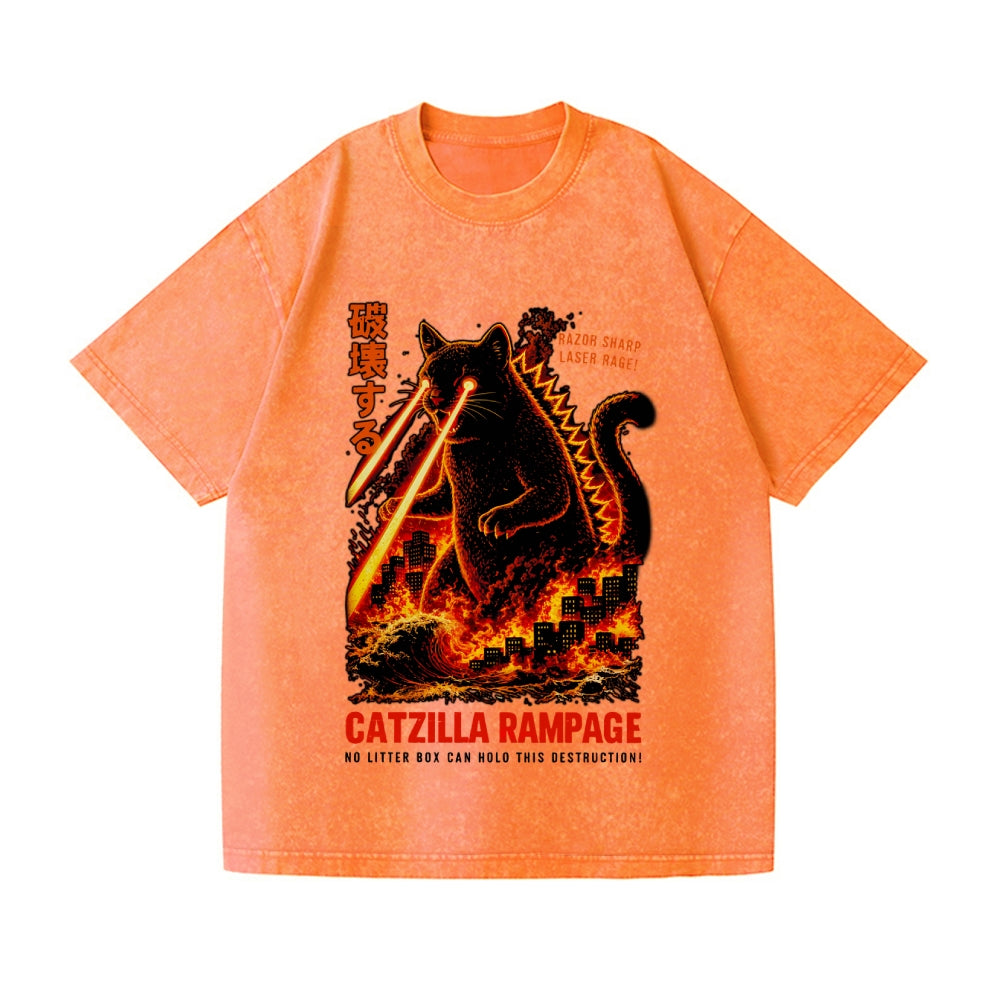 Kaiju Cat Vintage Wash Japanese Design T-Shirt